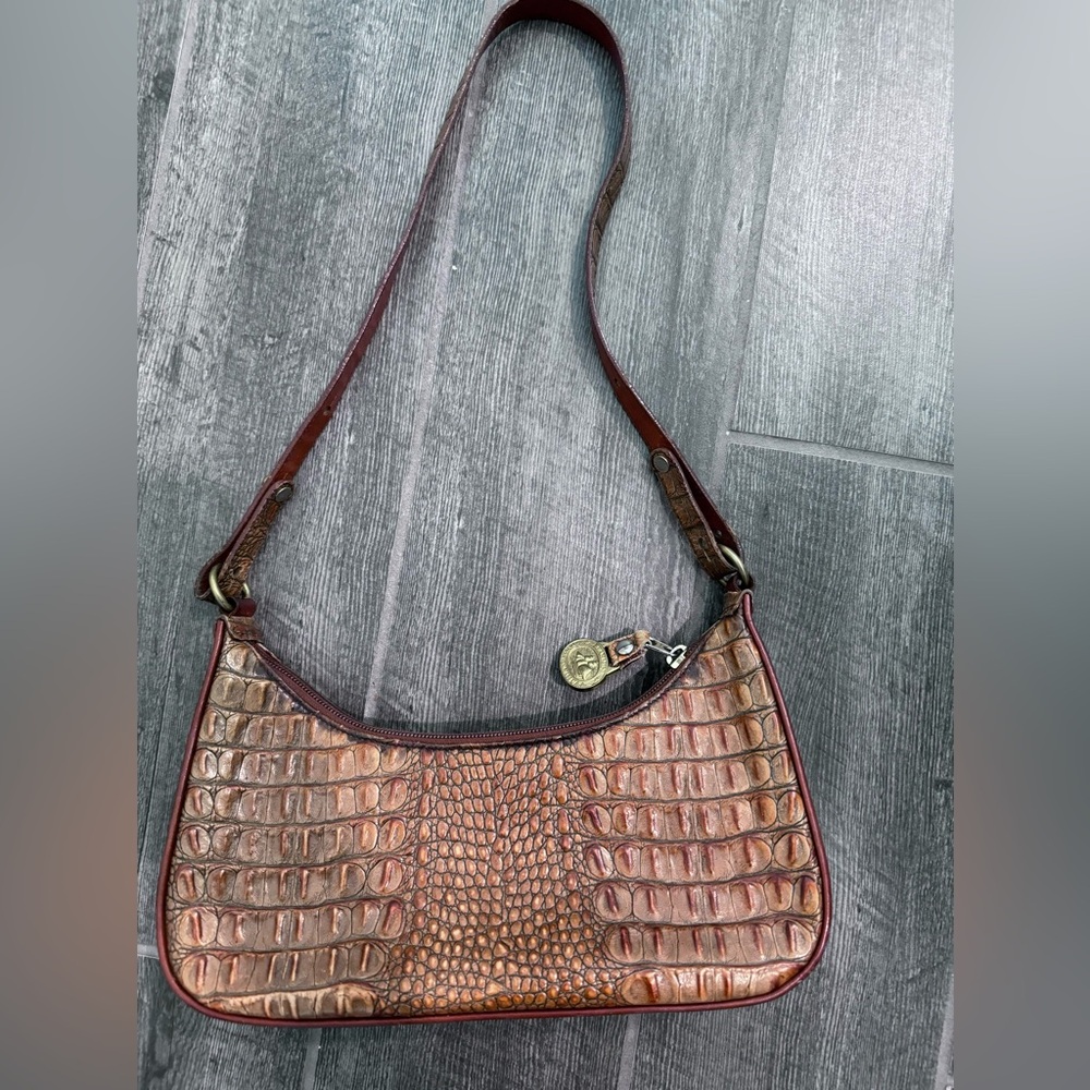 Brahmin Leather Pecan Shoulder Handbag Croc Embossed‎
